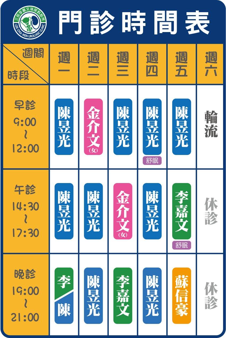 三民嘉文泌尿科門診表